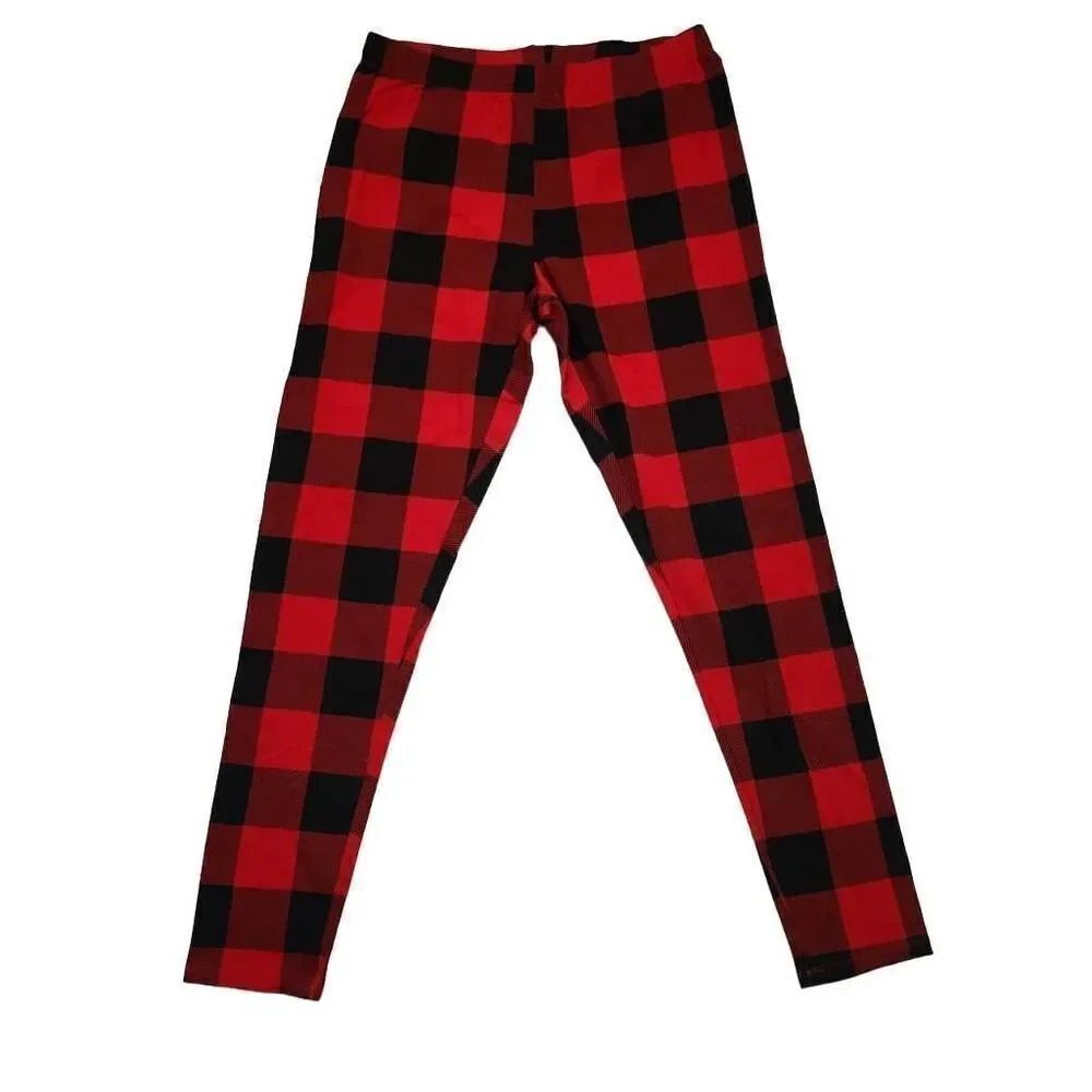No Boundaries Juniors Size 7/9 Red Black Buffalo Plaid Holiday Leggings